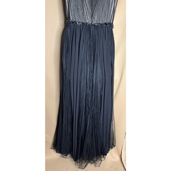 Badgley Mischka Black Pleated Embellished Waist Gown 4 - Picture 8 of 15